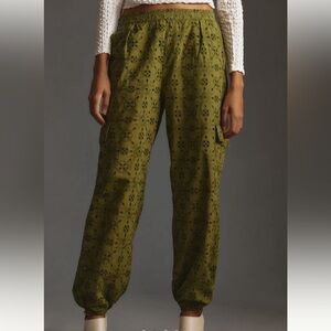 by Anthropologie Eyelet Cargo Joggers. Size Small. NWT. Olive green.